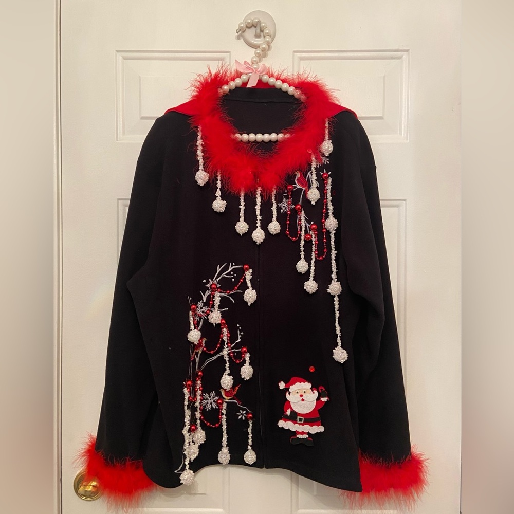 Festive Black and Red Women's Cardigan